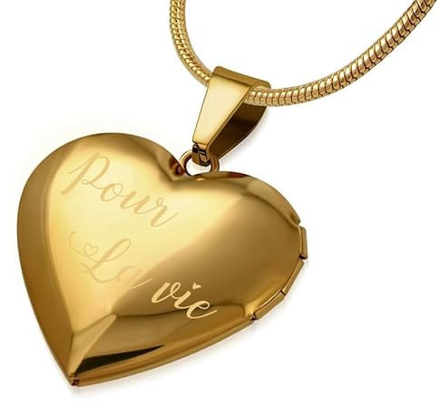 BOBIJOO Jewelry - Pendentif Coeur Porte-Photo Message Femme Je t'aime ou pour la Vie Or ou Argent - pour la Vie/Plaqué Or