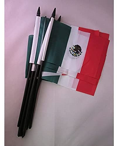BANDERA de MÉXICO 15x10cm con PALO - Lote de 10 BANDERA MEXICANA 10 x 15 cm poliester ligero - AZ FLAG