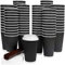 100 x 12oz Paper Coffee Cups to Go with White Lids, Wooden Stirrers [ 340ml ] Black Ripple Insulated Paper Cups Takeaway Cups for Hot and Cold Drinks, NO LEAKS or Sleeves