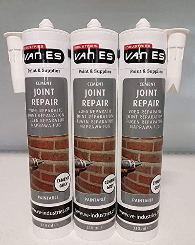 VE-INDUSTRIES Cement Repair Express – gebrauchsfertiger Reparaturmörtel in Kartusche (3x 310 ml) – ideal für Fugen, Risse & Putz – körnige Struktur – Farbe: Steinzement-Grau