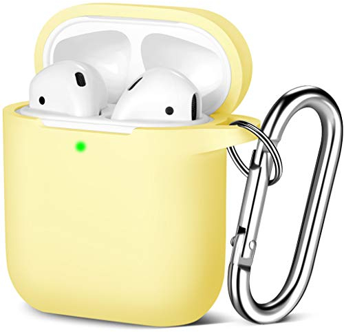 Maledan Kompatibel mit AirPods Hülle AirPods Case Apple Airpods 2 & 1, Voller Schutz Silikon Schutzhülle (Front LED Sichtbar) mit karabiner, Samtgelb