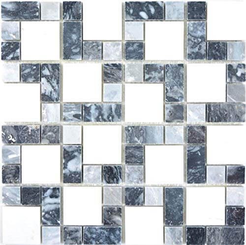 Marmor Mosaik Stein schwarz grau weiß Wand Boden Küche Dusche Bad Fliesenspiegel|88-0321_f|10 Mosaikmatten