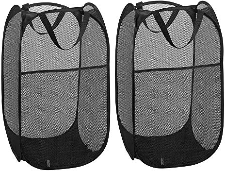 WD&CD 2PCS Laundry Baskets Foldable Pop Up Mesh Washing Laundry Basket Bag Bin Hamper Toy Tidy Storage Organiser Organizer(Black)