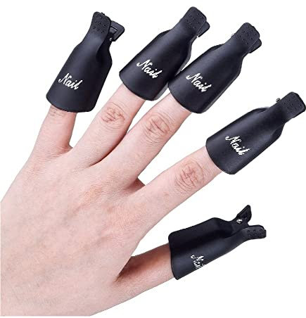 Nail Polish Remover Clips Set, Nail Art Soak Off Clip Cap UV Gel Polish Remover Wrap Nail Tool, 10Pcs (Black)