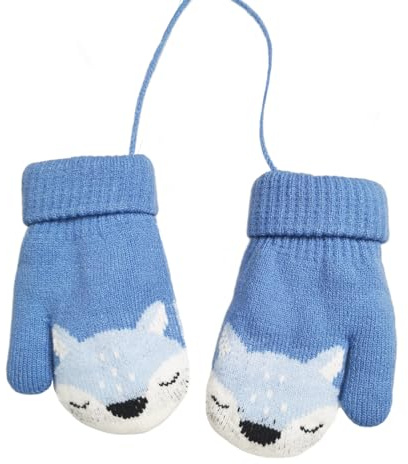 Bébé Gants Tricoté Hiver pour Enfant 1 à 4 ans Renard Moufles Epais Chaud avec Doublure Polaire Garçon Fille Gant d'hiver Chaud Moufles Ski Neige Gant avec Ficelle pour Enfant Cadeau de Noël