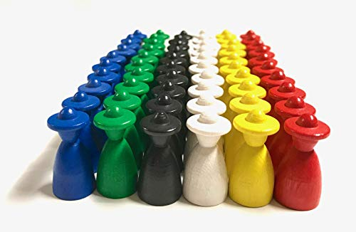 Spielfiguren für Brettspiele: Personen/Menschen mit Hut, Halmakegel aus Holz, Größe 13/26 mm (6 x 10 Figuren, Basisfarben)