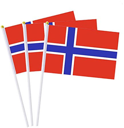 Norwegische Flagge, Norwegische Flagge, kleine Mini-Handflaggen auf Stab, ideal für Party-Paraden, Sportveranstaltungen, patriotische Festival-Dekorationen