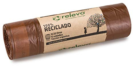 Relevo 100% Reciclado Bolsas de Basura, extra resistentes 20 L, 15 bolsas con autocierre