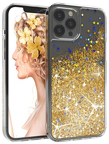 EAZY CASE Hülle kompatibel mit iPhone 12 Pro Max Schutzhülle mit Flüssig-Glitzer, Handyhülle, Schutzhülle, Back Cover mit Glitter Flüssigkeit, TPU/Silikon, Transparent/Durchsichtig, Gold