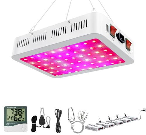 NAILGIRLS Grow Light 600W LED Plant Grow Light Full Spectrum,Dual Switch Veg/Bloom Daisy Chain Plant Grow Heat Lamp with Temperature Hygrometer for Indoor Plants Grow