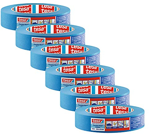 tesa Präzisionskrepp 4440 Außen UV-PLUS - 6er-Pack - Blau - 50 m x 25 mm | Witterungsbeständiger Malerkrepp zum präzisen Abkleben und Abdecken - für anspruchsvolle Malerarbeiten im Außenbereich