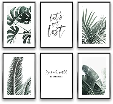 Heimlich® Premium Poster Set OHNE Bilderrahmen | Stilvolles Set mit passenden Bilder als Wohnzimmer Deko | 6 Stück in DIN A3 (30x42cm) | » Palmen & Monstera «