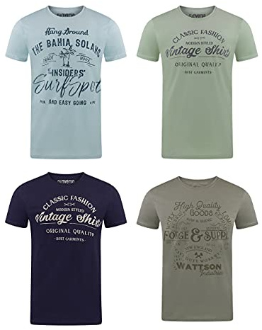 riverso Herren T-Shirt Rundhals RIVLeon 4er Pack O-Neck Kurzarm Print Tee Shirt 100% Baumwolle Regular Fit Grün Blau Weiß Grau Rot Orange 5XL, Größe:5XL, Farbe:Farbmix 19