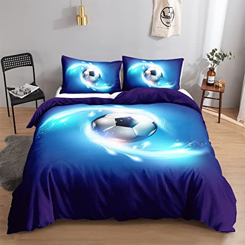 HOSIMA Fußball Bettwäsche 155x220cm für Kinder, Jungen Teenager Sport Bettbezug-Set für Einzelbett, Moderne Bedruckte Bettbezüge mit Reißverschluss und 80x80cm Kissenbezug