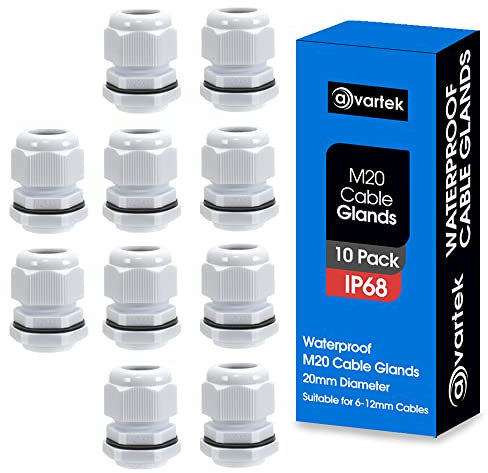 10 Pack M20 20mm IP68 Waterproof White Cable Glands, Suitable for 6mm - 12mm Cables, Plastic Nylon Compression Glands Connectors with Locknut and Washer - AVARTEK