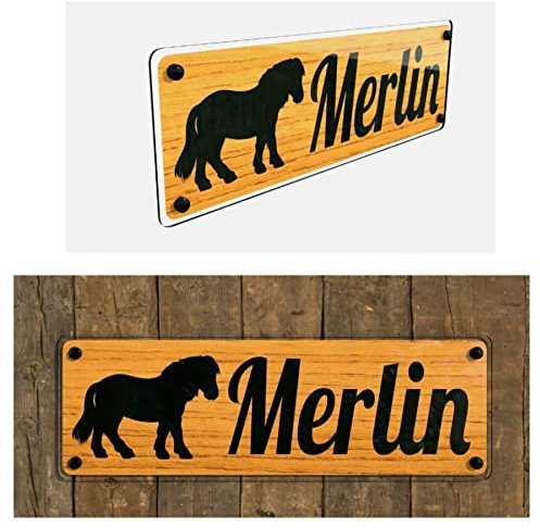 Tags4Nags Personalised Horse Stable Name Plate Signs Light wood effect and Black stable door pony gift