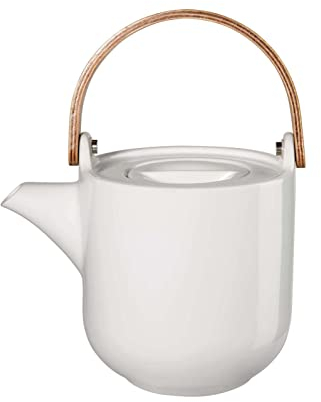 ASA Coppa White Yuki Teekanne mit Holzgriff aus Porzellan in der Farbe Weiß 0,6L, Maße: 14,5cm x 10,7cm x 12cm, 19371017