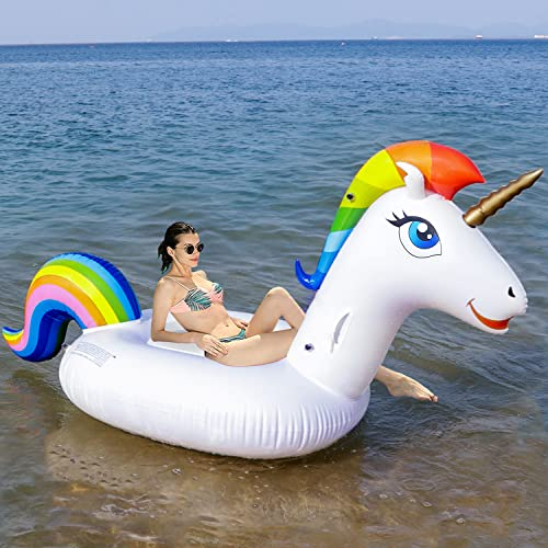 SENMI Flotador de Unicornio Gigante Hinchable - Colchoneta Grandes Inflable para Piscina con 3 Válvula Rápida, para Adultos y Niños