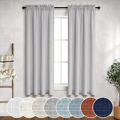 Lot de 2 rideaux gris pour porte de cuisine, passe-tringle, semi-transparents en lin, courts, pour petite fenêtre de sous-sol, salle de bain, entrée avant de camping-car, 96,5 x 114,3 cm, gris clair