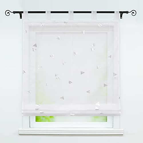 Delien Raffrollo mit Schlaufen Transparente Raffgardine Kurz Vorhang Schlaufenrollo Modern Schals »Dreieck« Küche Store Fenster Wohnzimmer Gardine 1 St. BxH 140x150cm,Silber