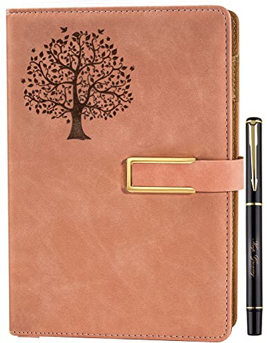 Farfume Ruled Refillable Notebook Premium Tree of Life A5 Journal, 21cm x 14.5cm Hardback Faux Leather Notebook, 100GSM Magnetic Buckle Journal (Tree of Life-Pink)