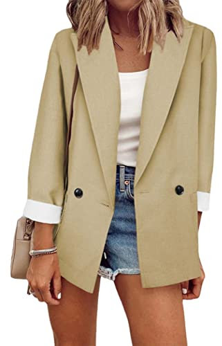 OMZIN Damen Casual Open Front Blazer Anzug Taschen Arbeit Büro Strickjacke Blazer Apricot M