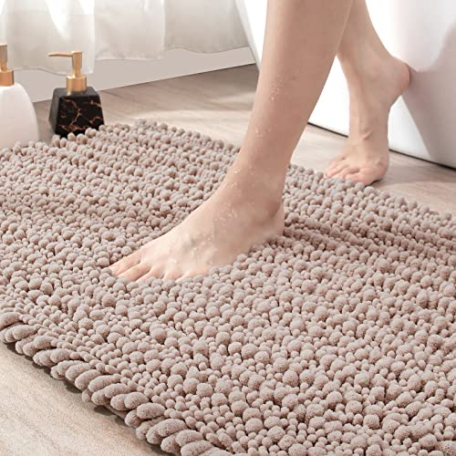 DEXI Badezimmerteppich 50 x 80 cm,Chenille Badematte rutschfest,weicher Badvorleger Maschinenwaschbar,Super absorbierend Badteppich für Badewanne,Dusche und Badezimmer, Beige