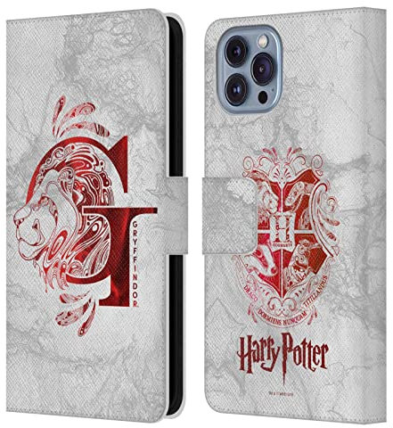 Head Case Designs Officially Licensed Harry Potter Gryffindor Aguamenti Deathly Hallows IX Leather Wallet Case Compatible With Apple iPhone 14