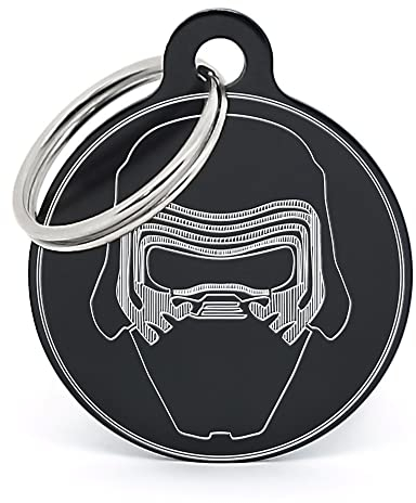 PERDIDUS Placa para perro personalizada KYLO REN. Grabado del nombre y teléfonos. (32 mm, Negro)