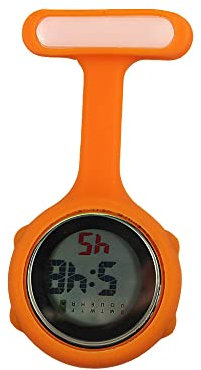 Watch infirmière numérique FOB, pour les femmes multi-fonctions, conception de contrôle des infections, montre de poche en silicone avec une épingle clip-on infirmière médecin paramédical (orange)