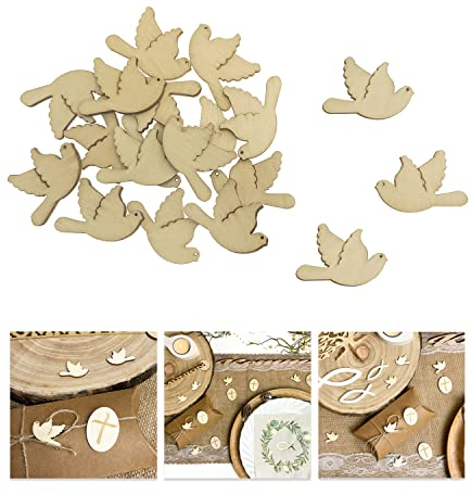 Oblique Unique® Holz Tauben Konfetti Tischdeko für Taufe Kommunion Konfirmation Hochzeit Firmung Junge Mädchen Streudeko Verzierung (Natur)