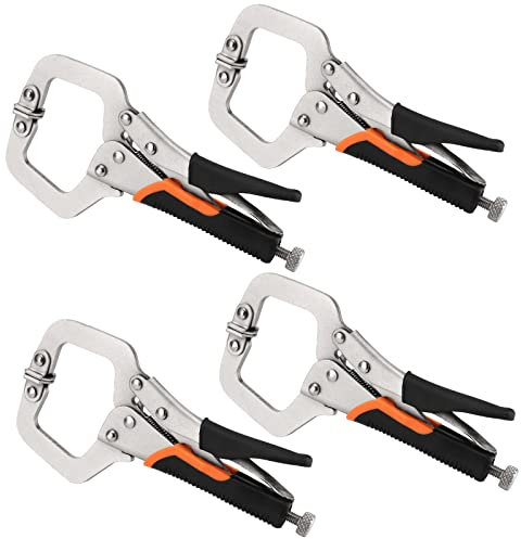 JEUIHAU 4 Pack 6 Inch Metal Grip Locking C Clamp, Adjustable Welding Locking C Clamps, Heavy Duty C Clamps with Adjustable Screw and Swivel Pads for Woodworking, Welding, Aligning, Cabinetry