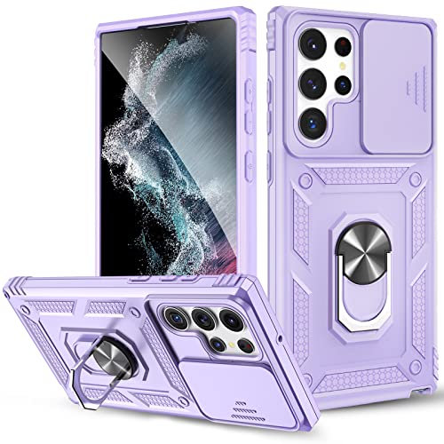 Fewdew for S23 Ultra Case, Samsung S23 Ultra Case with Slide Camera Cover & 360° Rotating Kickstand, Military Grade Shockproof Heavy Duty Protective Phone Case for Samsung Galaxy S23 Ultra,Lavender