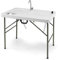 GYMAX Évier de Nettoyage de Poisson de 4 Pieds, Table Pliante avec Robinet, 2 Bassins d'eau, Corbeille à Déchets et Marques de Mesure, Évier de Cusine, Blanc