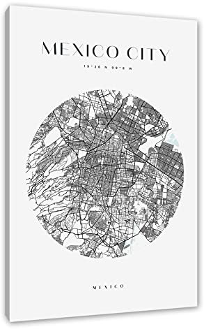 Pixxprint Stadtkarte Rund - Mexico City als, Größe: 60x40cm, Leinwandbild, fertig gespannt, Wandbild, Dekoration, Kunstdruck, kein Poster