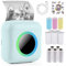 WingFly Mini Drucker Fotodrucker Thermofotodrucker Bild Fotoetiketten Memo Quittungspapierdrucker Taschendrucker mit Licht, 13 Rollen Druckerpapie für Smartphone mit Android, iOS System (BLAU)