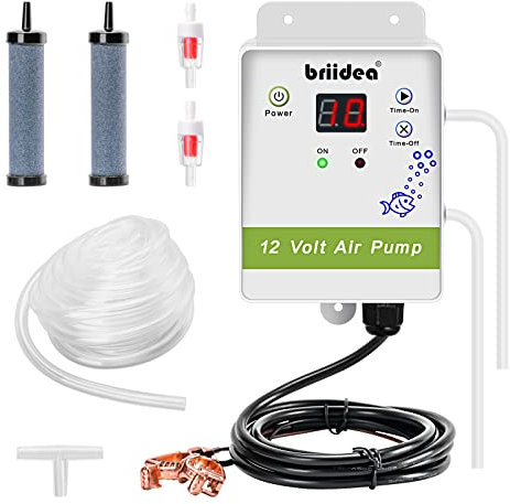 Aerator for Bait Bucket, 12 Volt Livewell Aerator Pump System with Timing Cycle Function, Dual Outlet, Designed for Use in Fresh and Salt Water to Keep Your Bait Fish Alive