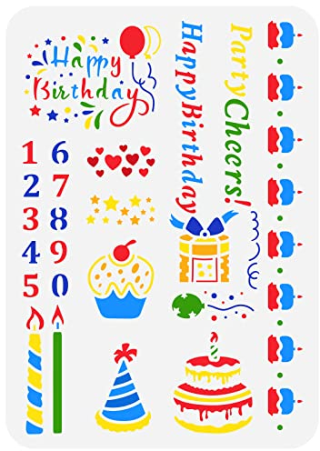 FINGERINSPIRE Malschablone „Alles Gute Zum Geburtstag“ 21x29.7 cm Zahl 0 9 zum Geburtstag Zeichenvorlage DIY Handwerk Kunststoff Aushöhlungsschablonen Zum Malen An Wänden Holzmöbeln Scrapbooking