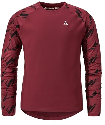 Schöffel Herren Longsleeve Lakata Trail M, atmungsaktives MTB Shirt, Fahrradtrikot mit 4-Wege Stretch und 4D BODY MAPPING, Langarmshirt für Radsport mit integriertem Brillenputztuch, dark burgundy, 54