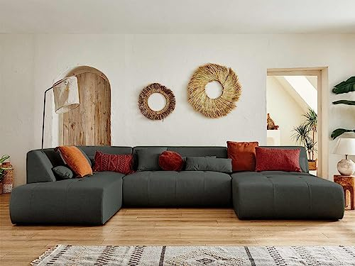 Lisa Design Onyx – 7-Sitzer Wohnlandschaft Links – aus Stoff Dunkelgrau