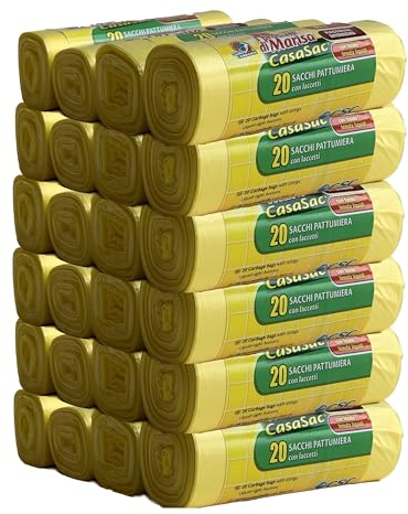CSC - Sac Poubelle 30L pour Poubelle Sous Évier, 480 Pièces, 50x65cm Sac Tri Sélectif Intérieur avec Lacets, Anti-Goutte et Anti-Perforation, Sacs à Déchets Résistants, 24 Rouleaux, Jaune