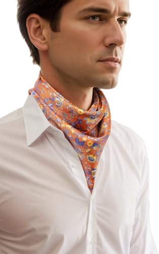 Prettystern 65cm handrolliertes Seidentuch Halstuch Kopftuch Seidenschal mit Floral Blümchen Damen Herren 07 Orange