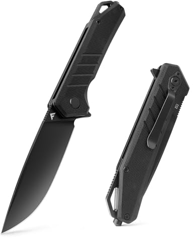 FLISSA Taschenmesser Einhandmesser, Klappmesser mit Glasbrecher, G10 Griff, 200mm D2 Messer für Camping Wandern Reisen Auto