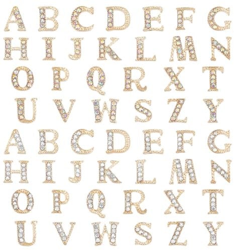 OLYCRAFT 52pcs Golden Alphabet Resin Filler Nail Charms with Rhinestone Letter A~Z