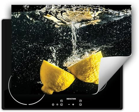 DarHaus Herdabdeckplatte Einteilig Küche Herdabdeckung Ceranfeld Herdabdeckplatten Anti Rutsch Matte Aufrollbar 70x52 cm, schwarz - Zitrone