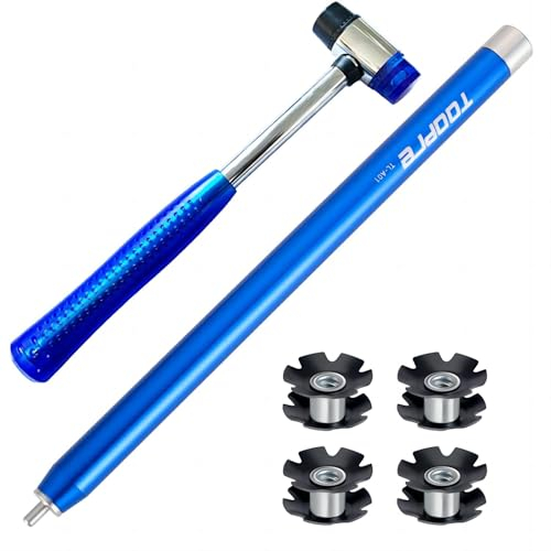 Mimoke Professionelles Fahrrad Gabelkronenrennen Ein & Ausbauwerkzeugset mit Hammer & 4 Sternmuttern – CNC gefrästes Aluminium & Edelstahl