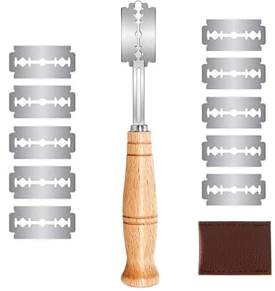 Norhogo Lame Boulanger et 10 Pcs Lames, Couteau de Boulanger Grignette Lame a Pain Porte pour Grigner Pâte Graver Pain Cuisine Accessoire de Boulangerie