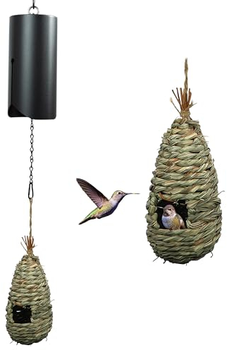 Deep Tone Windspiel, 96,5 cm, Beileids-Windspiel mit Strohgewebe-Vogelfutterstation für den Außenbereich, Vogelhaus für Gartendekoration