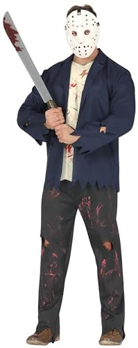 FIESTAS GUIRCA Machete Killer Halloween Kostüm Herren – Horror Killer Kostüm inkl. Hockey Maske, Jacke, Oberteil und Hose – Kostüm Herren Halloween M 48-50
