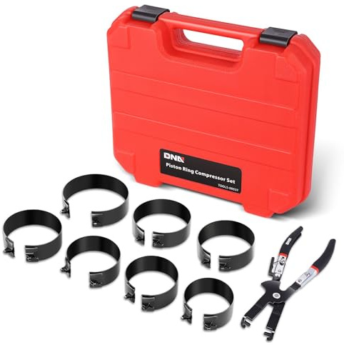DNA MOTORING TOOLS-00537 - Set compressore ad anello per motore, con pinze a compressione e 7 anelli per pistone (2-7/8 - 4-5/8) - per auto, camion e moto, kit di installazione e rimozione